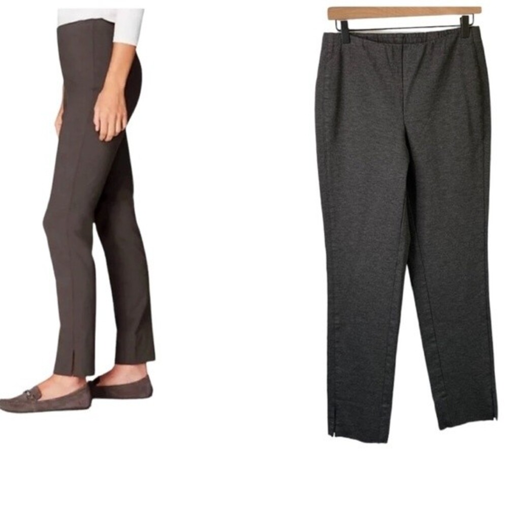 J Jill Ponte Slim Leg Gray Pant Knit Pullon Charcoal Gray Side Slit Size S Tall